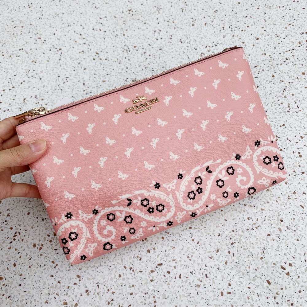 NWT Authentic Coach Butterfly Print Zip Double Bag